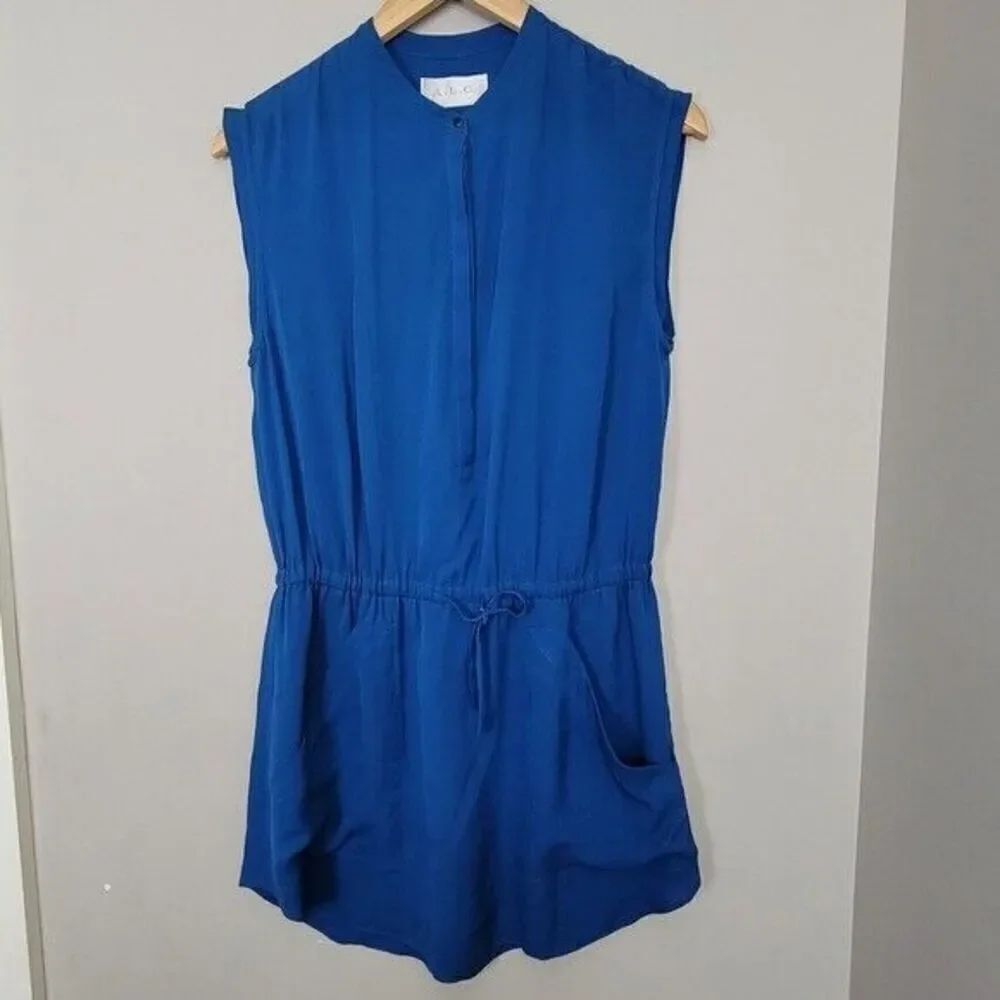 A.L.C. Blue Short Sleeve Tie Waist Pocket Dress XS